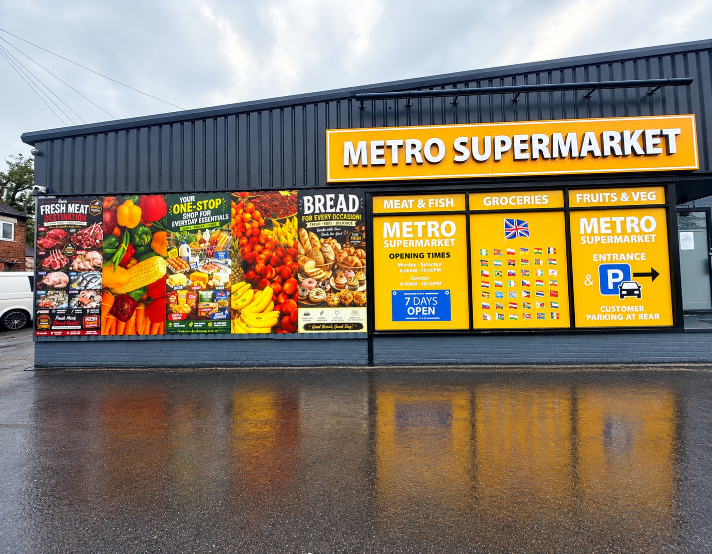 Metro Supermarket Complete Storefront Signage & Window Graphics